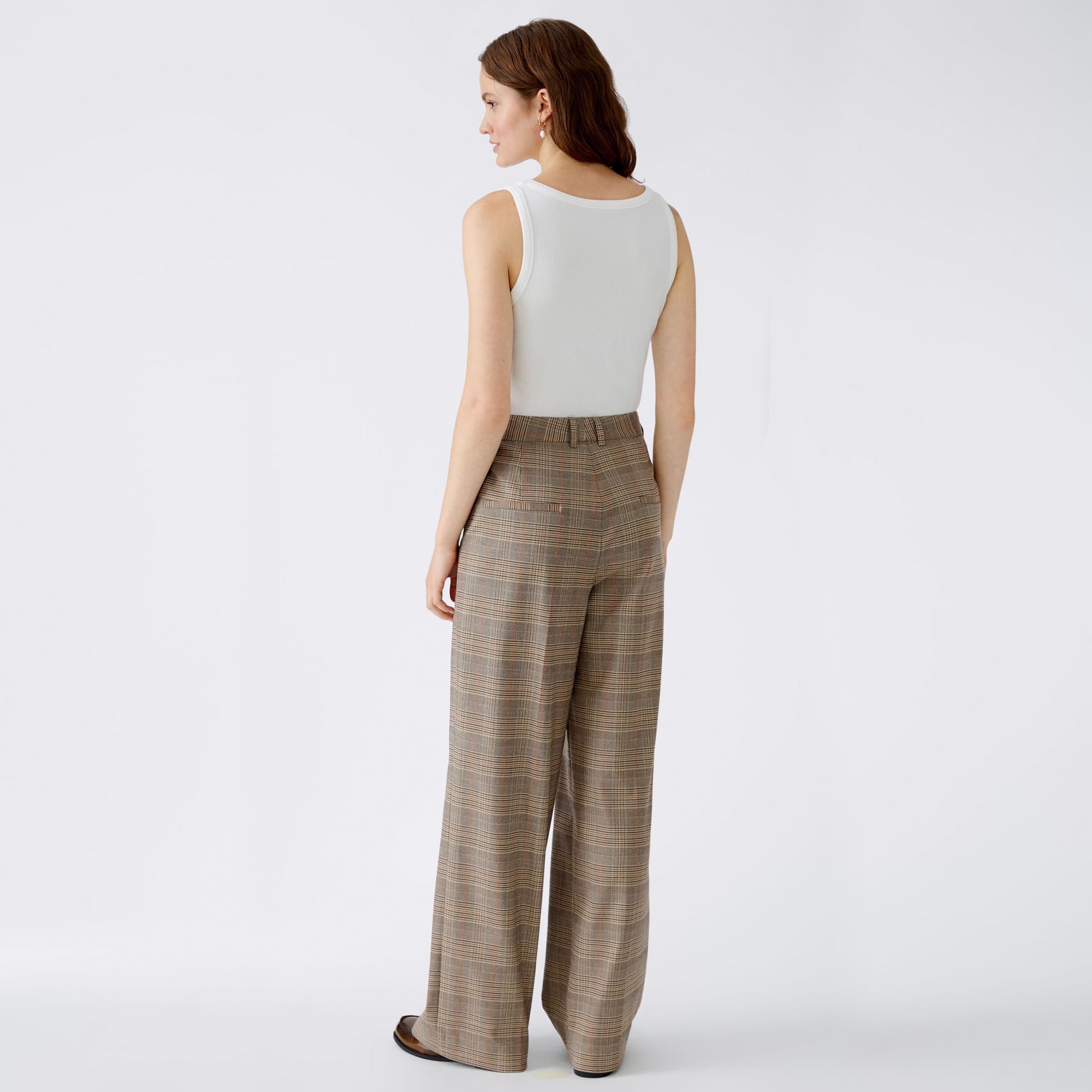 Check Wide Leg Trousers - Light Stone Grey