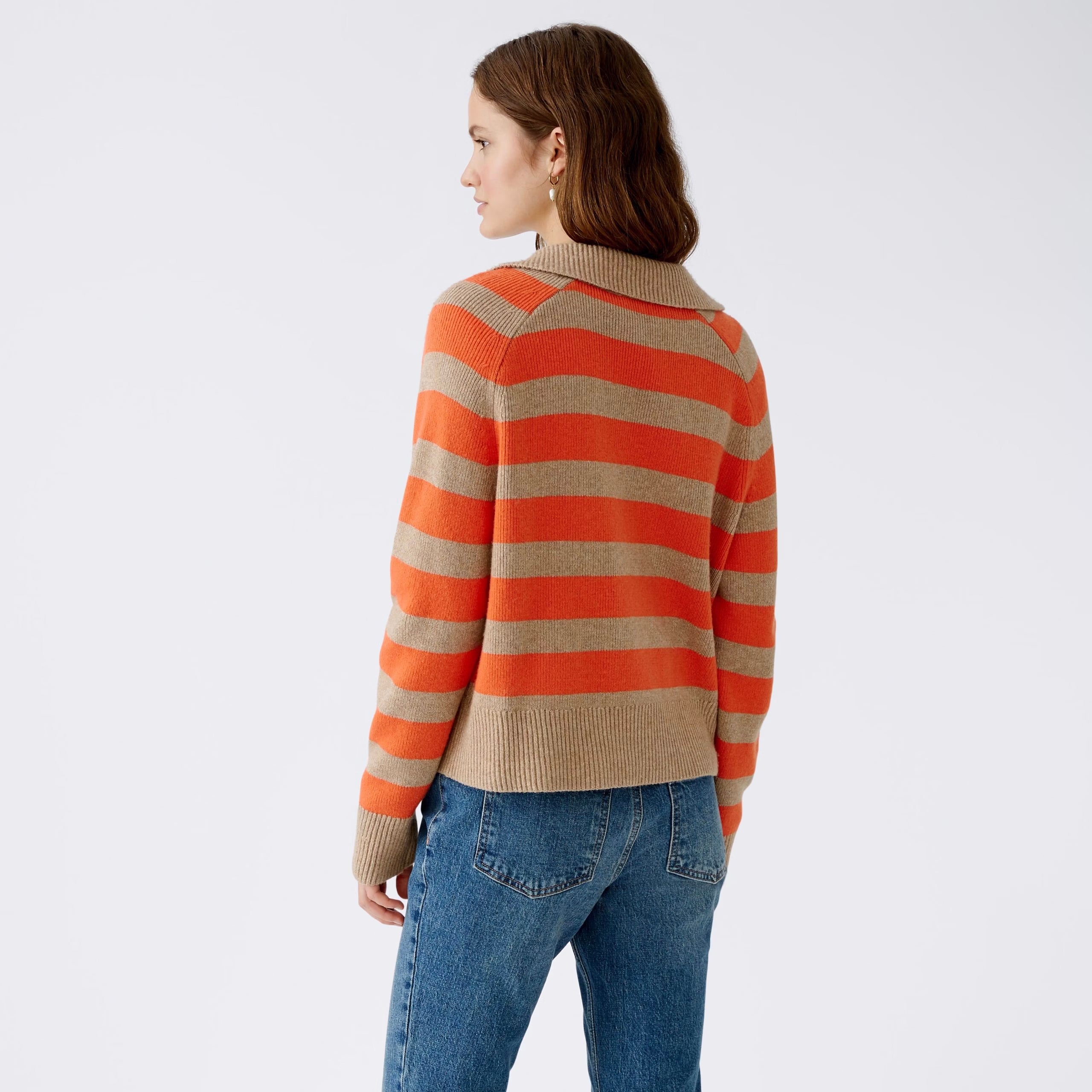 Collared Stripe Jumper - Light Stone Red