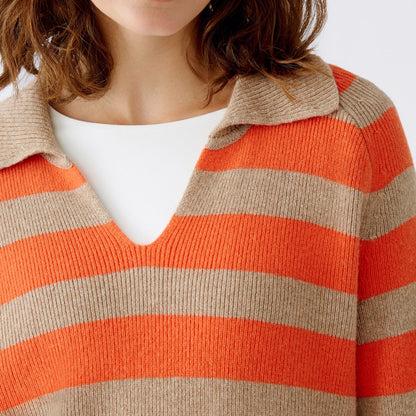 Collared Stripe Jumper - Light Stone Red