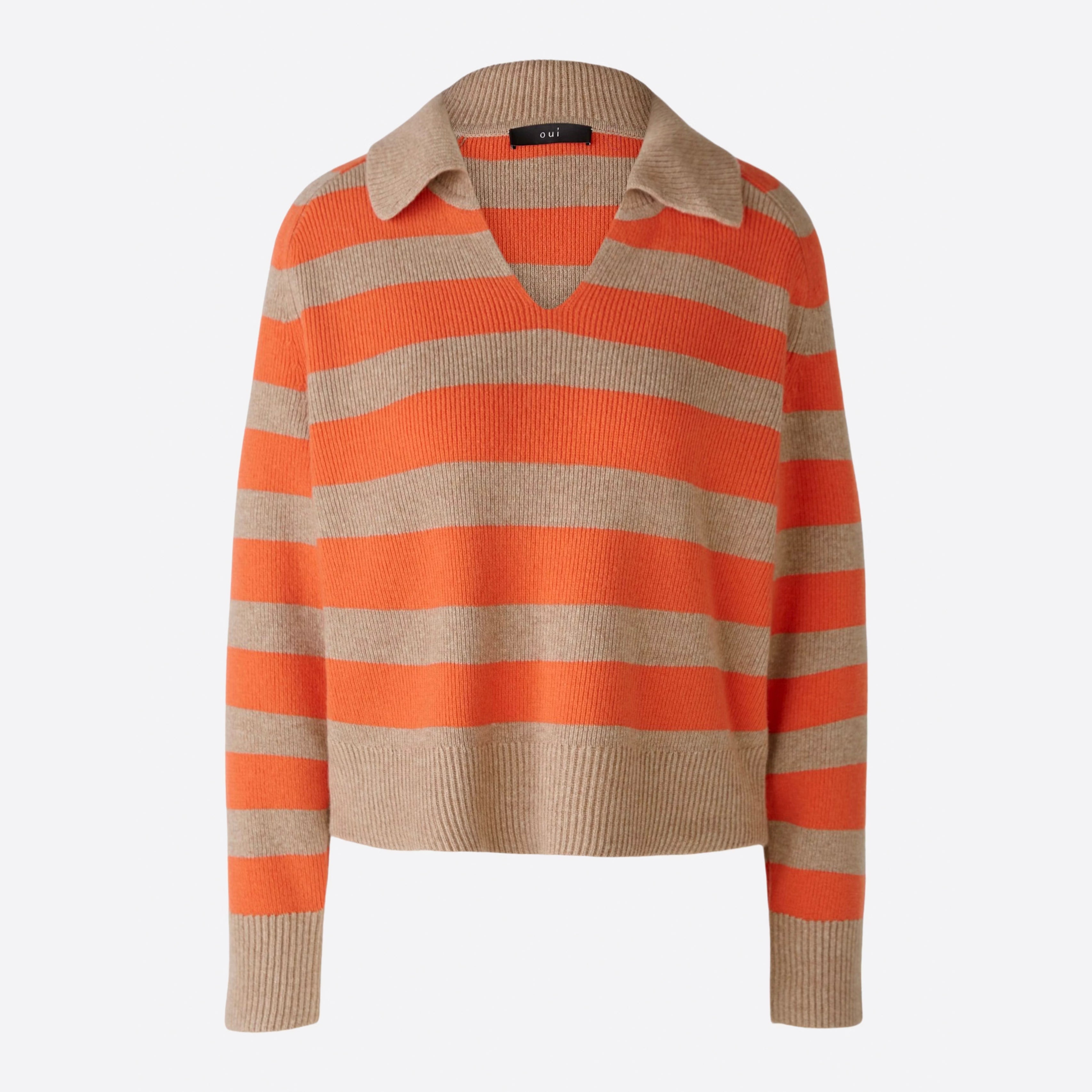 Collared Stripe Jumper - Light Stone Red