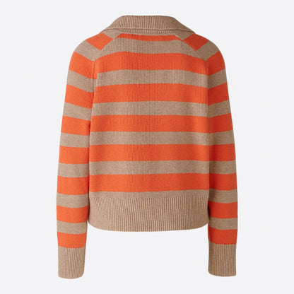 Collared Stripe Jumper - Light Stone Red