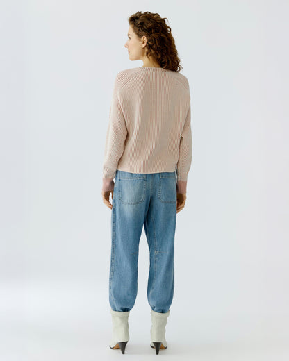 Round Neck Jumper - White Red