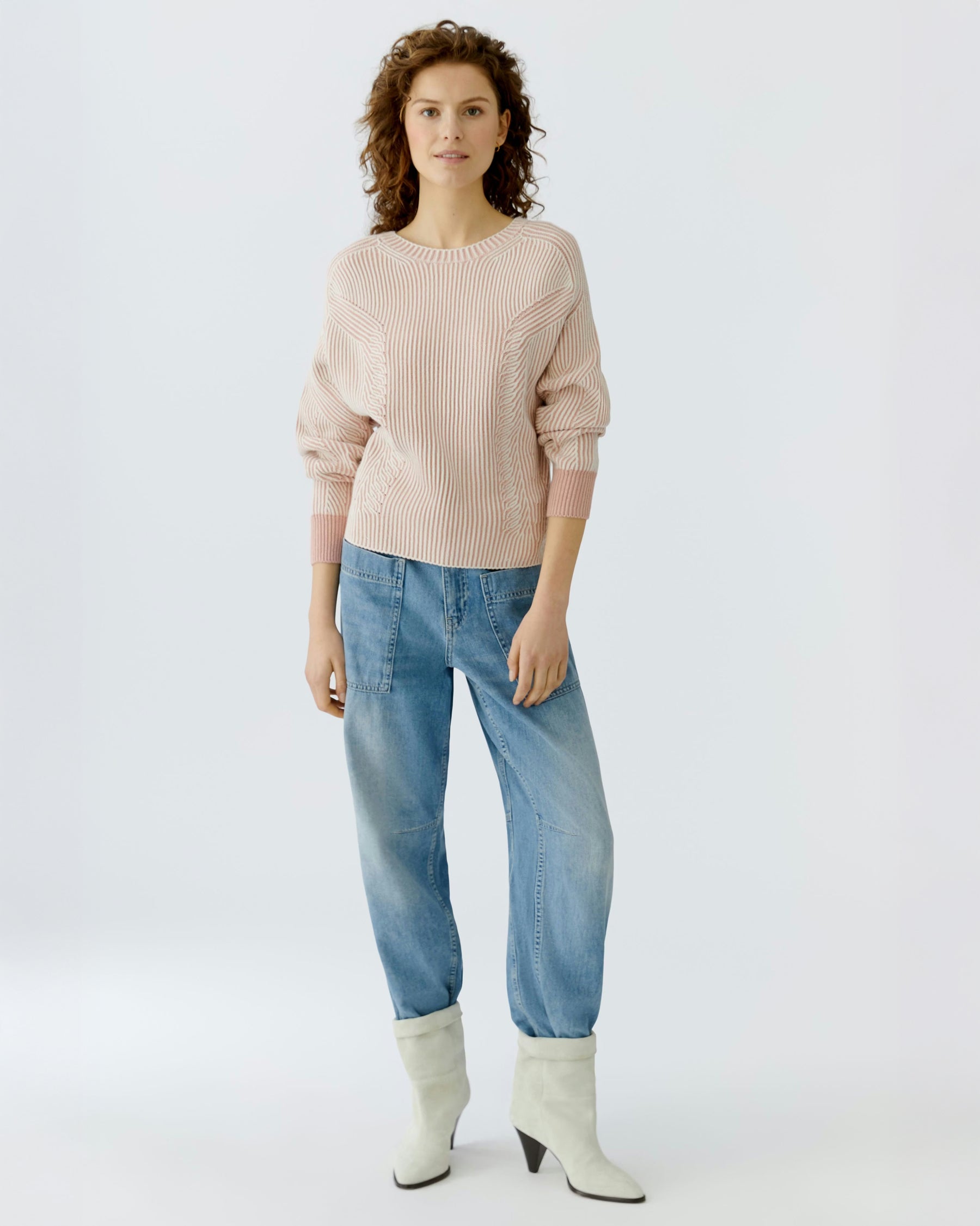 Round Neck Jumper - White Red