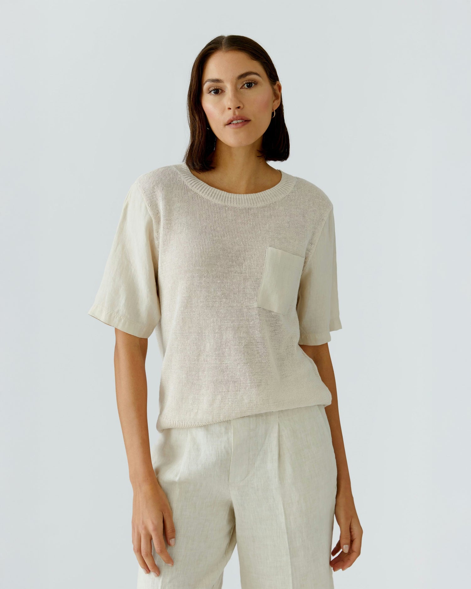 Knitted Pocket T Shirt - Biscuit