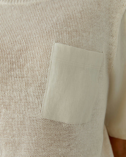 Knitted Pocket T Shirt - Biscuit