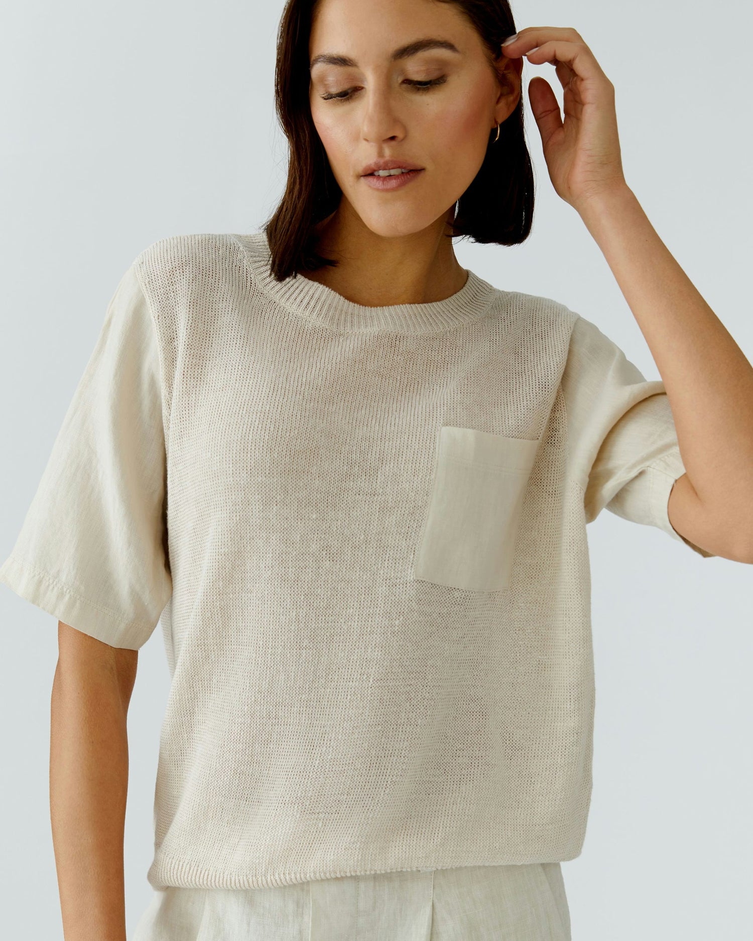 Knitted Pocket T Shirt - Biscuit