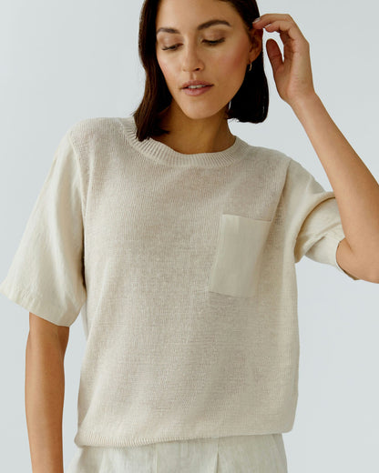 Knitted Pocket T Shirt - Biscuit