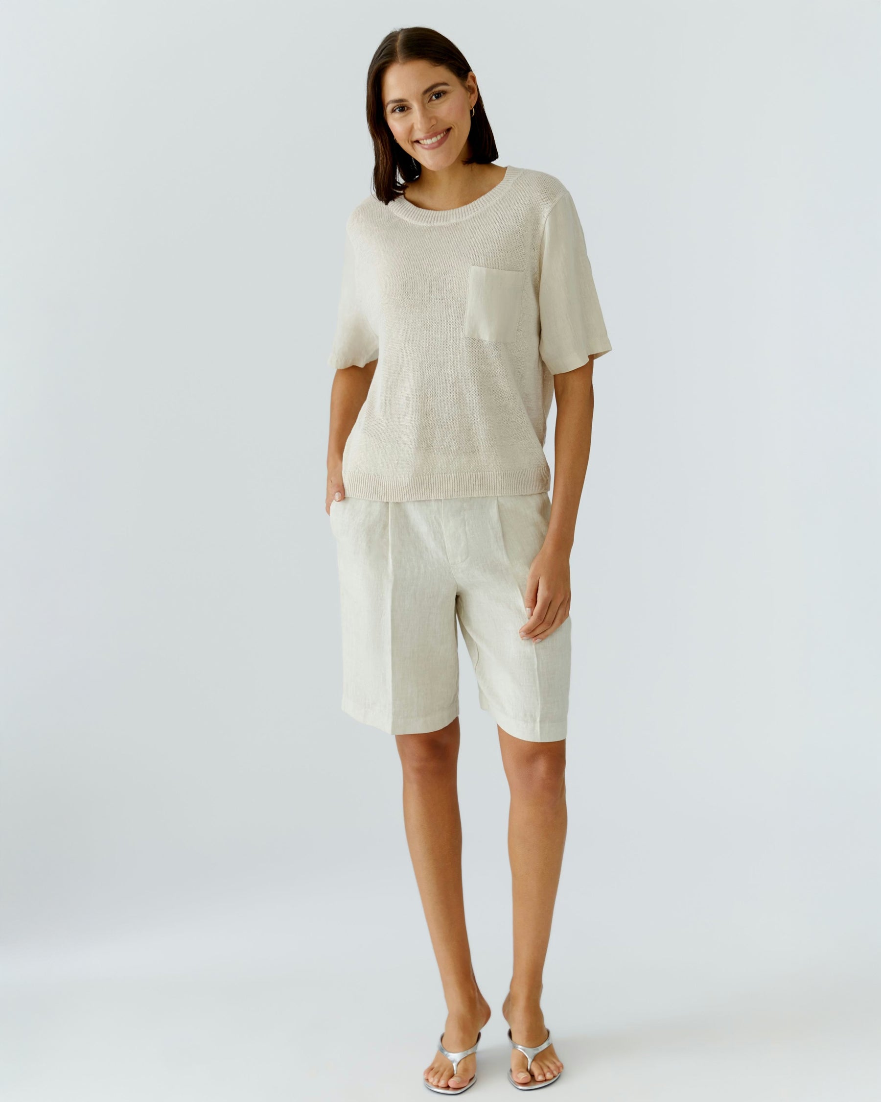 Knitted Pocket T Shirt - Biscuit