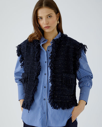 Fringed Tweed Waistcoat - Navy