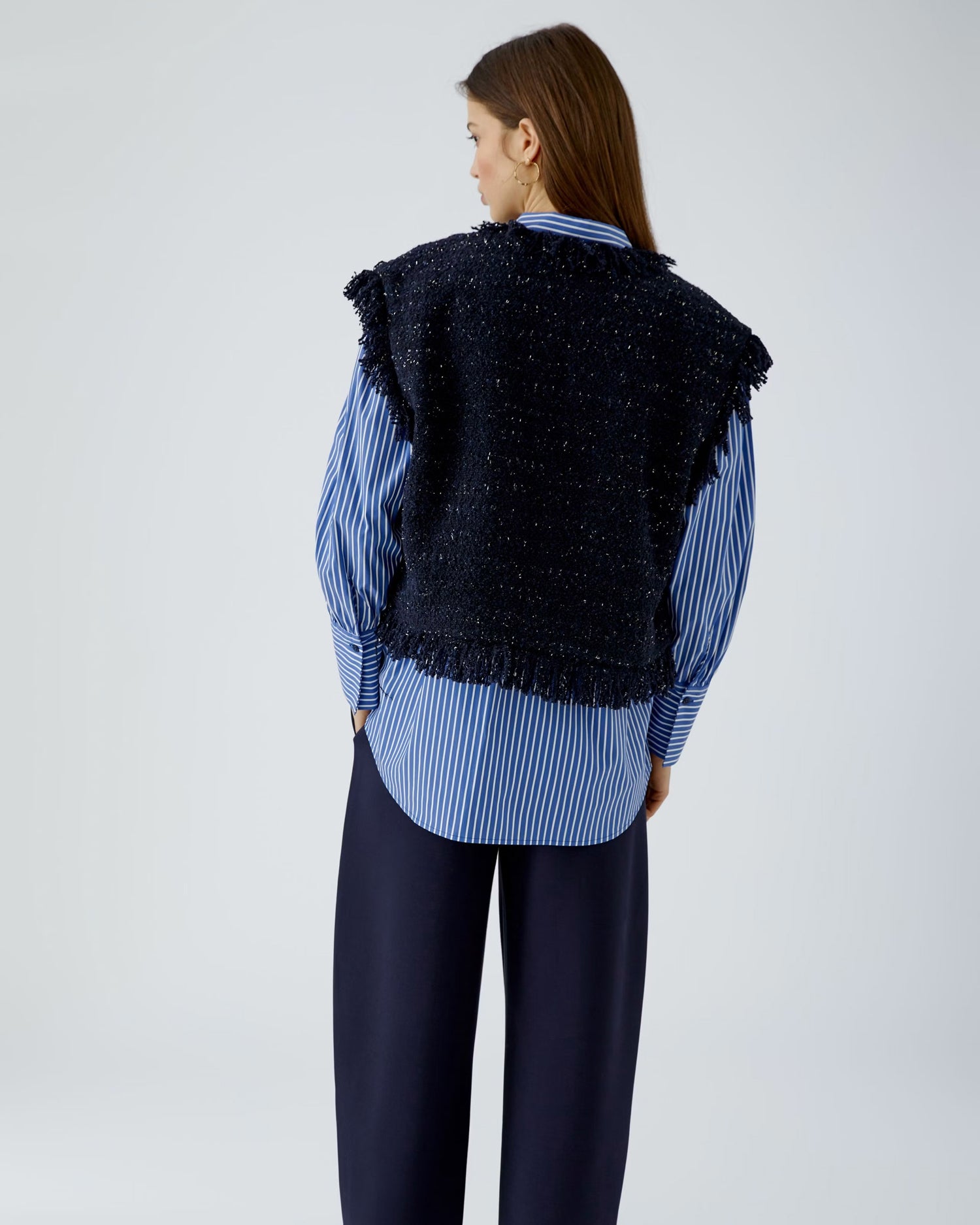Fringed Tweed Waistcoat - Navy