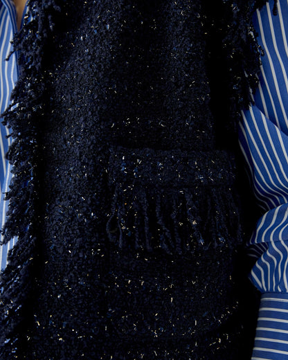 Fringed Tweed Waistcoat - Navy