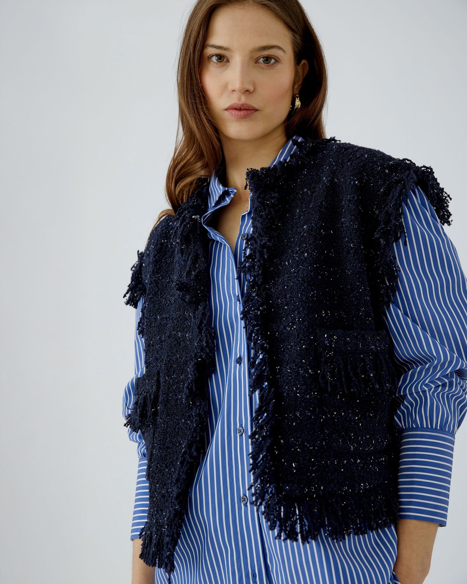Fringed Tweed Waistcoat - Navy