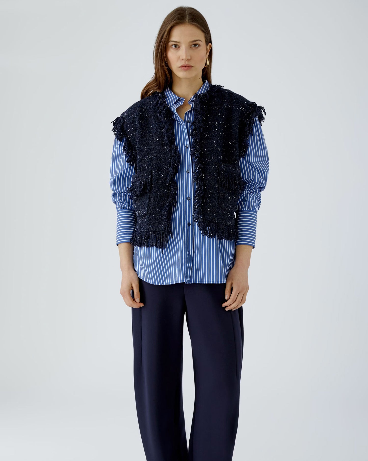 Fringed Tweed Waistcoat - Navy