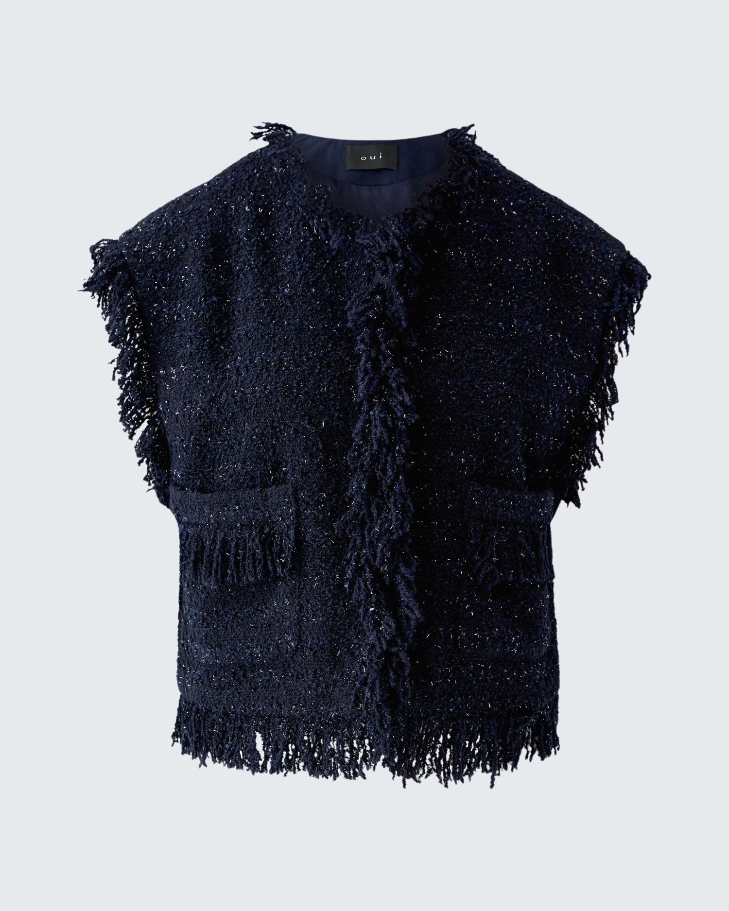 Fringed Tweed Waistcoat - Navy