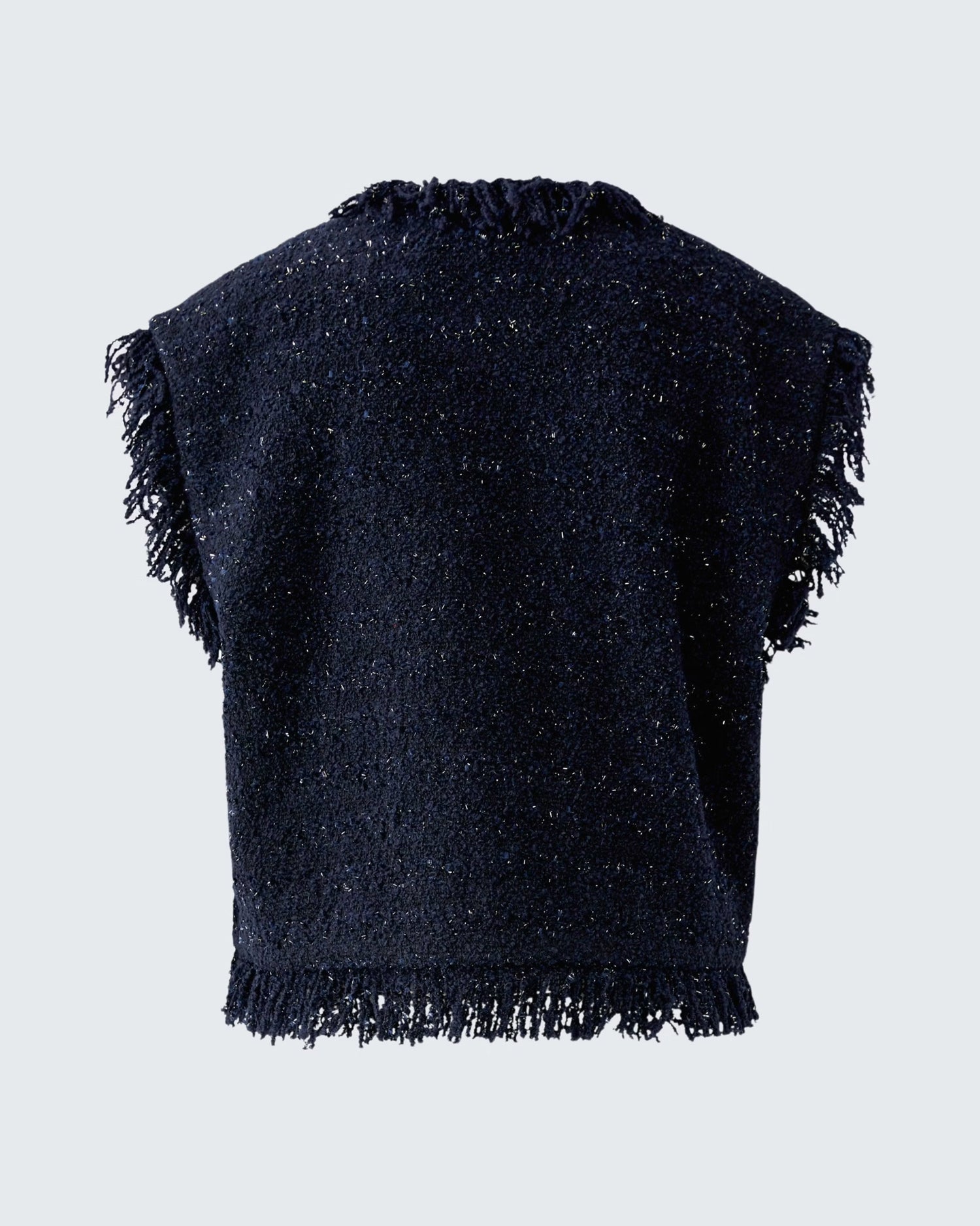 Fringed Tweed Waistcoat - Navy