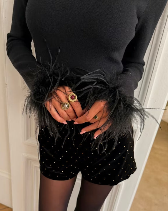 Feather Bodysuit - Black