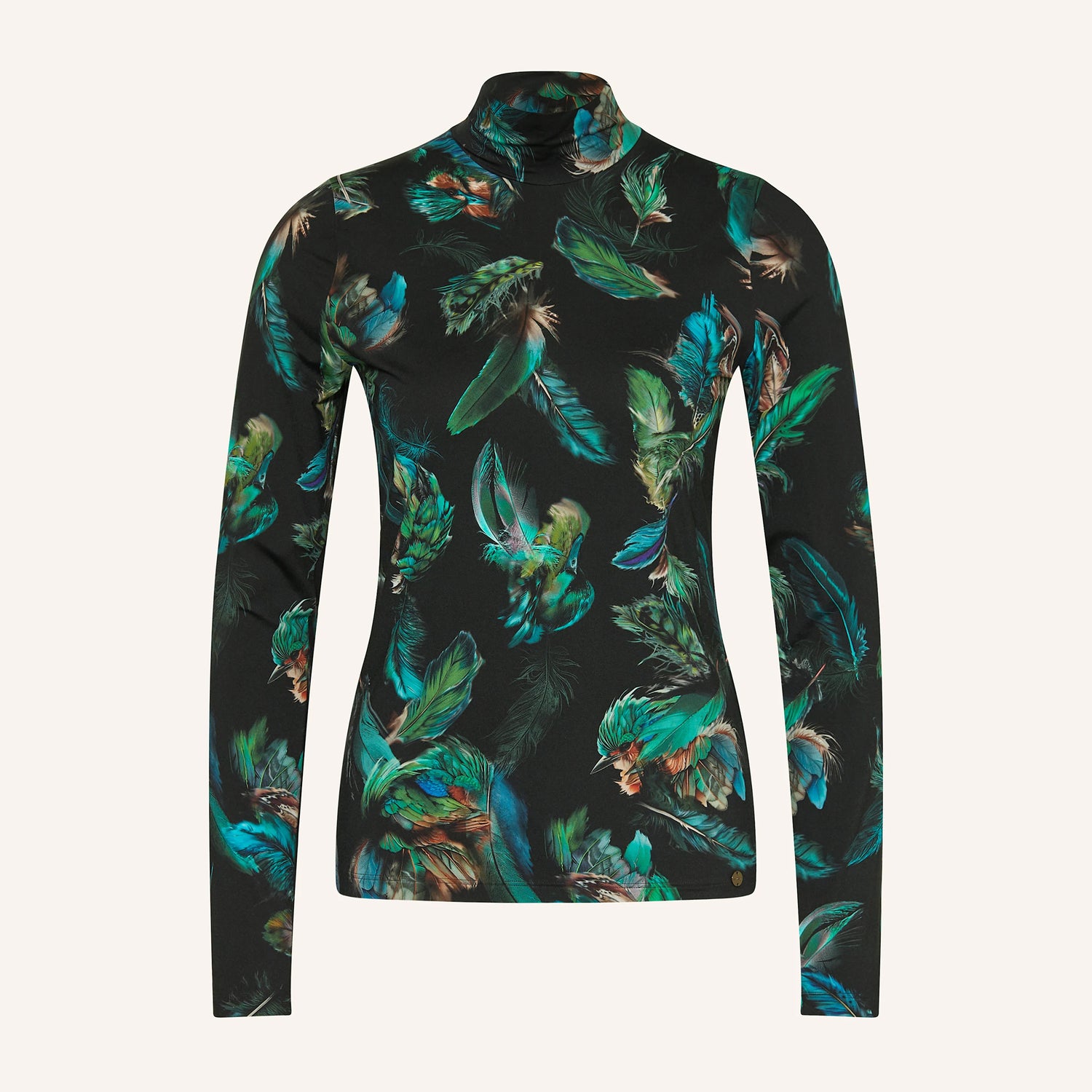 Fitted Feather Print Polo - Dark Jade Green