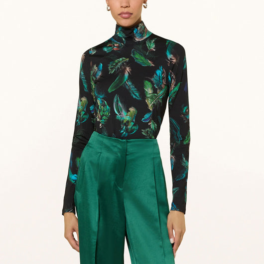 Fitted Feather Print Polo - Dark Jade Green