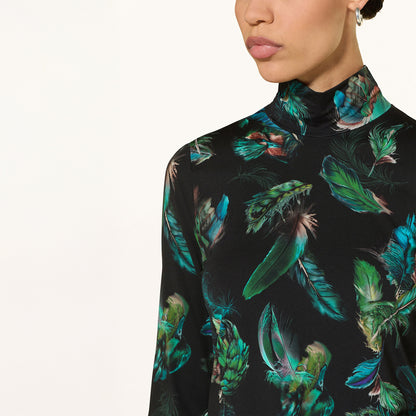 Fitted Feather Print Polo - Dark Jade Green