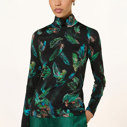 Fitted Feather Print Polo - Dark Jade Green