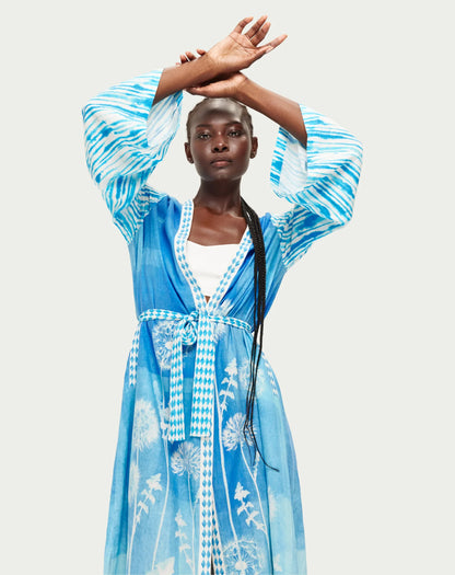 Lina Kimono Dress - Indigo Garden