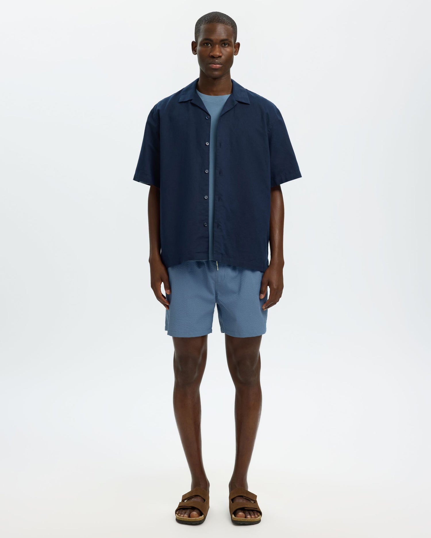 Cooper-Seersucker Swimshorts - Blue Mirage