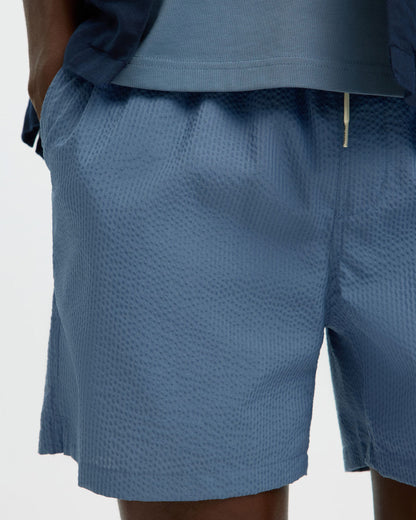 Cooper-Seersucker Swimshorts - Blue Mirage