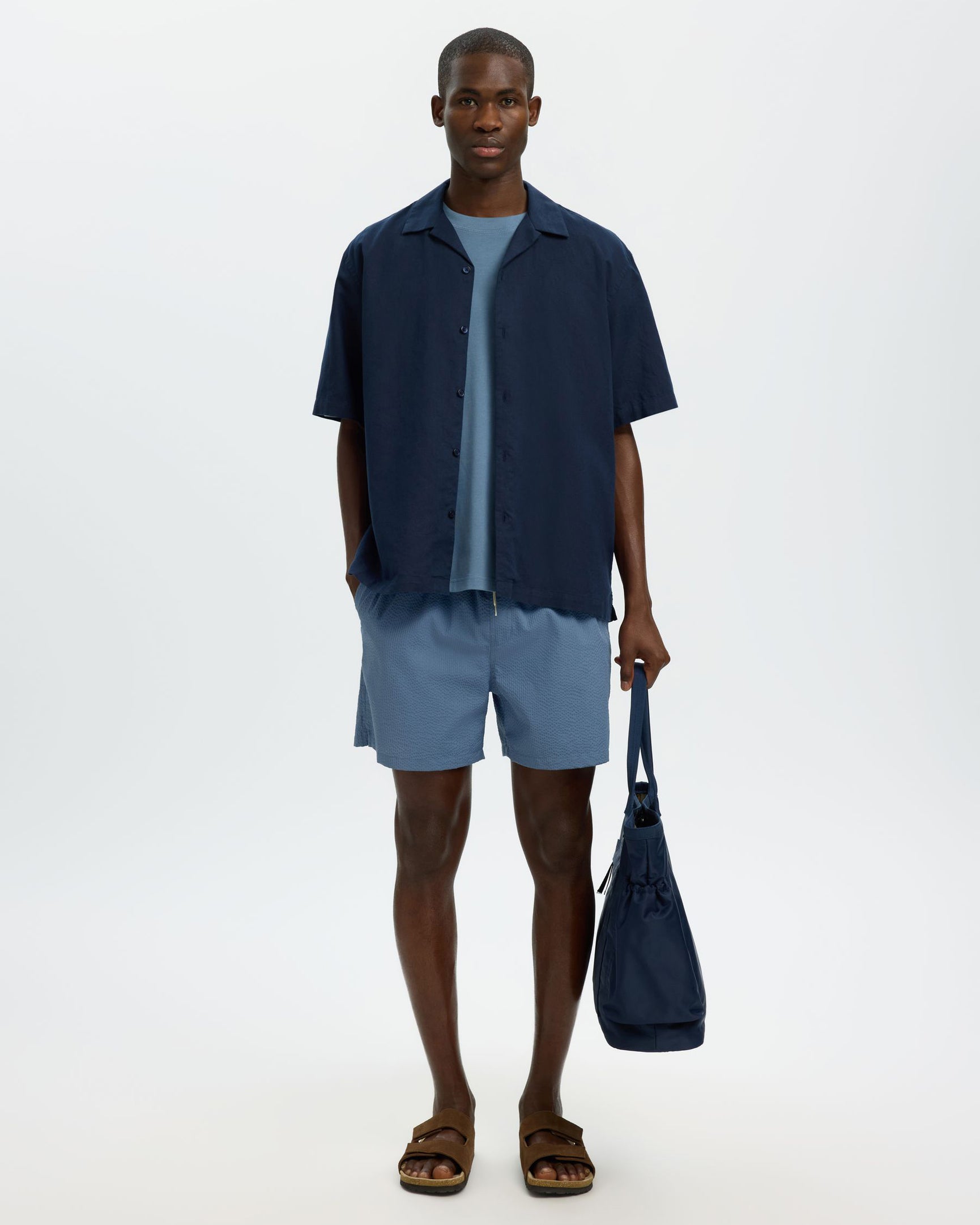 Cooper-Seersucker Swimshorts - Blue Mirage
