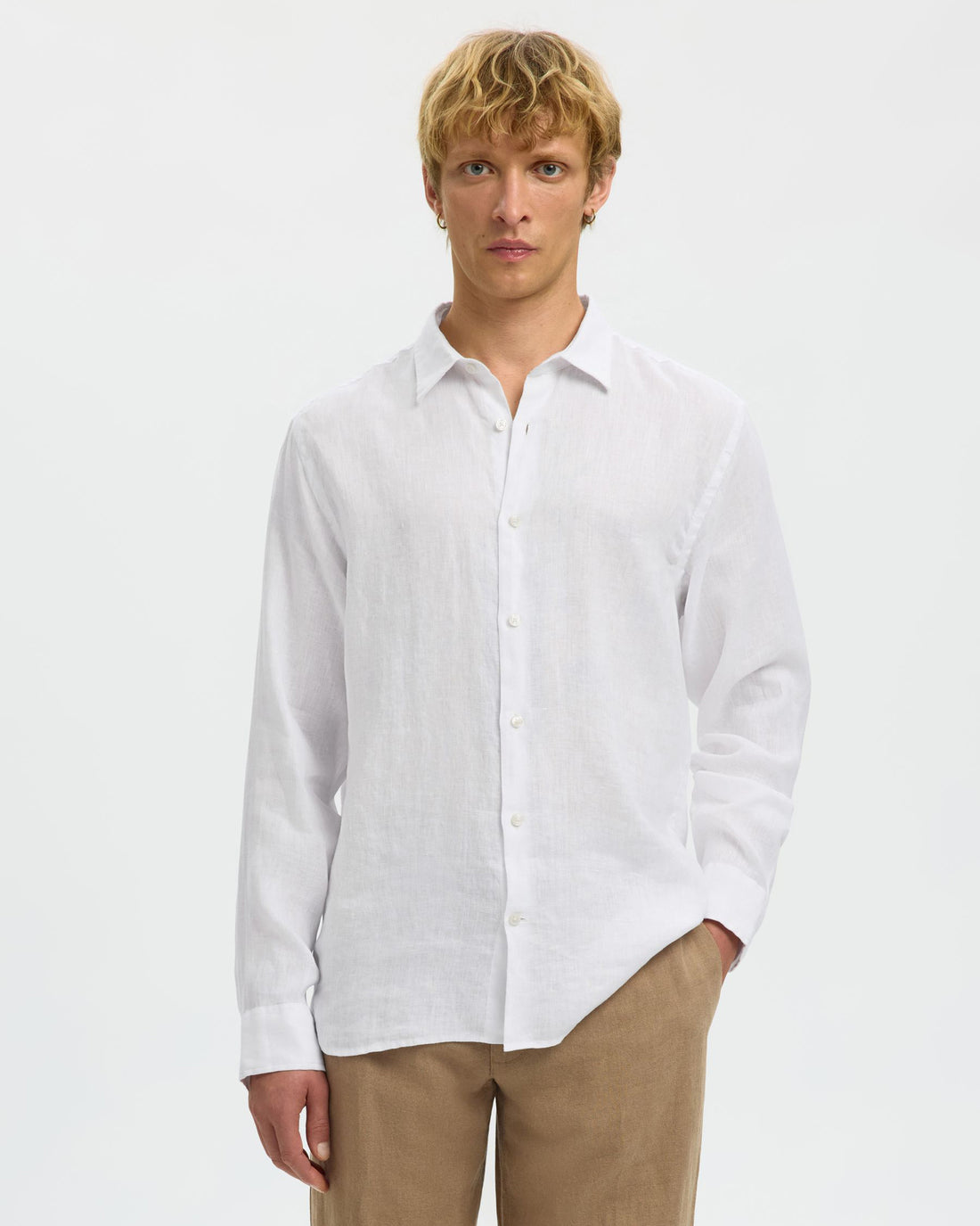 Clay Linen blend Long Sleeve Shirt - Bright White