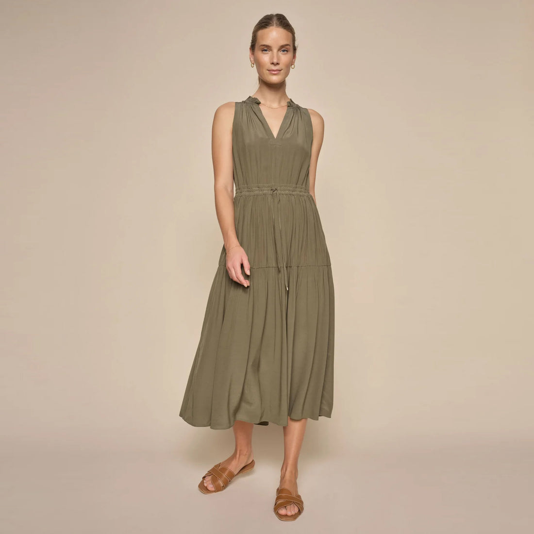 Sabri Sleeveless Solida Dress - Dusty Olive