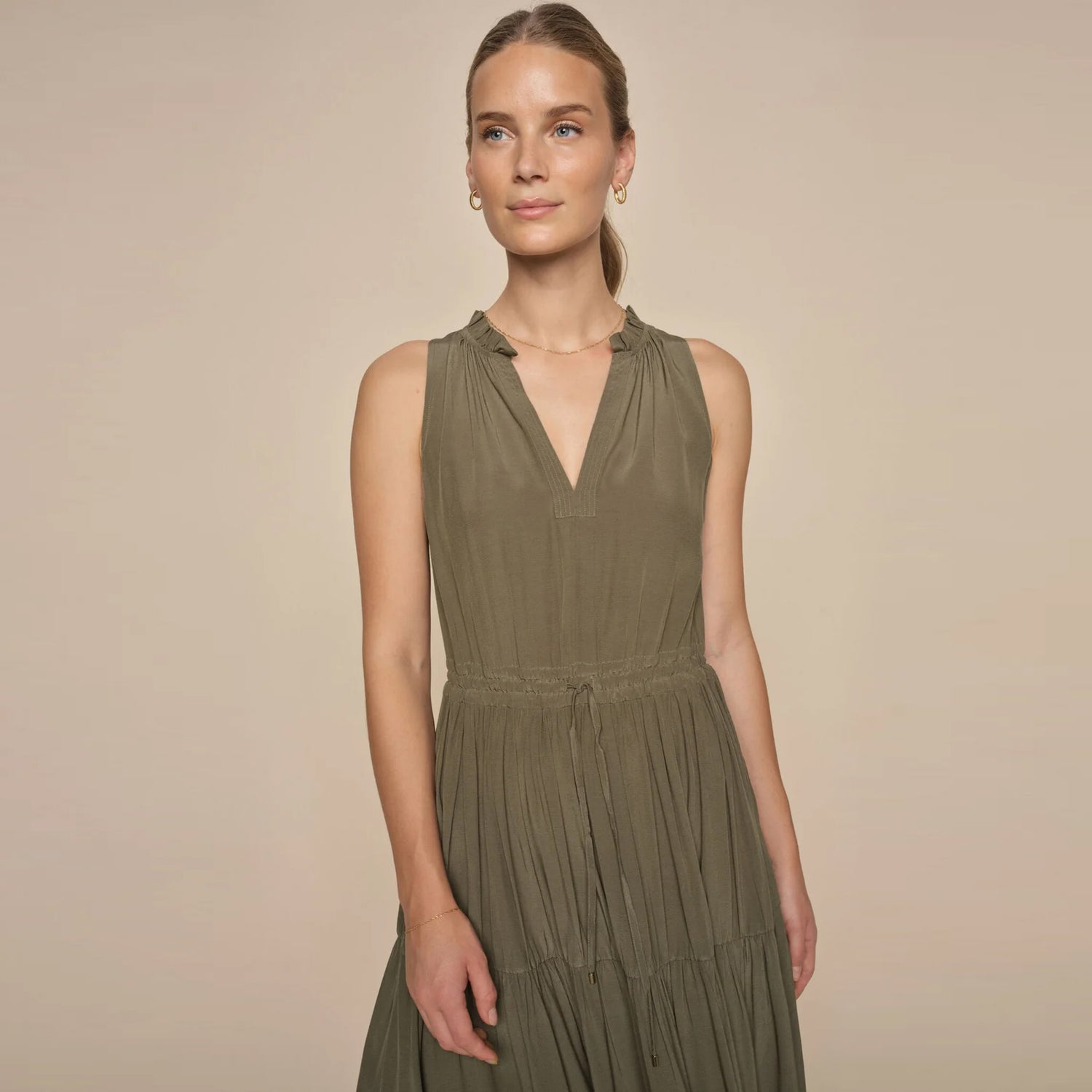 Sabri Sleeveless Solida Dress - Dusty Olive