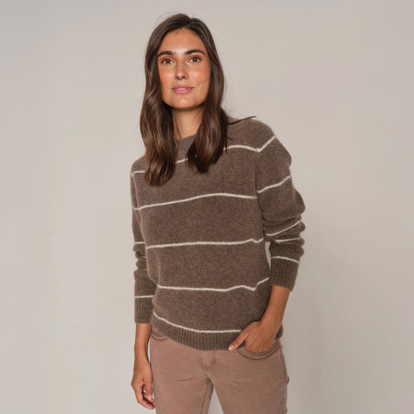 Thora Slim Stripe Crewneck Knit - Pine Bark