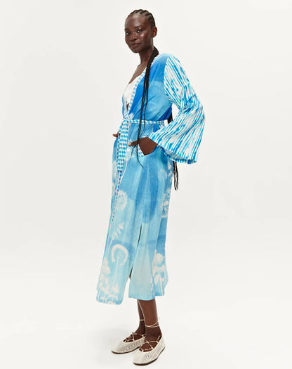 Lina Kimono Dress - Indigo Garden