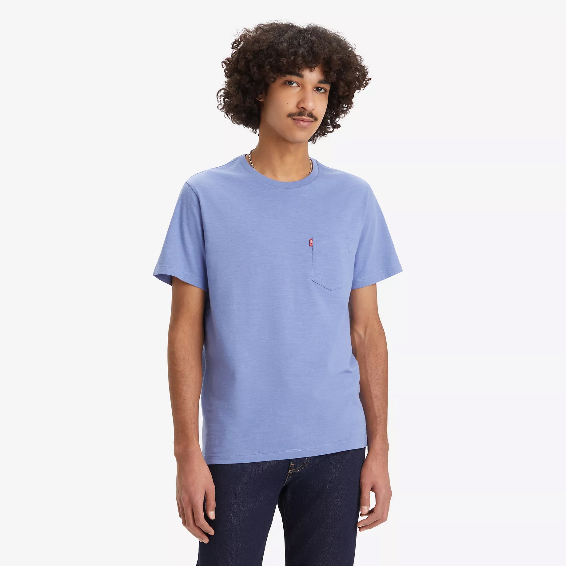 Short Sleeve Classic Pocket Tee - Bleached Denim Slub