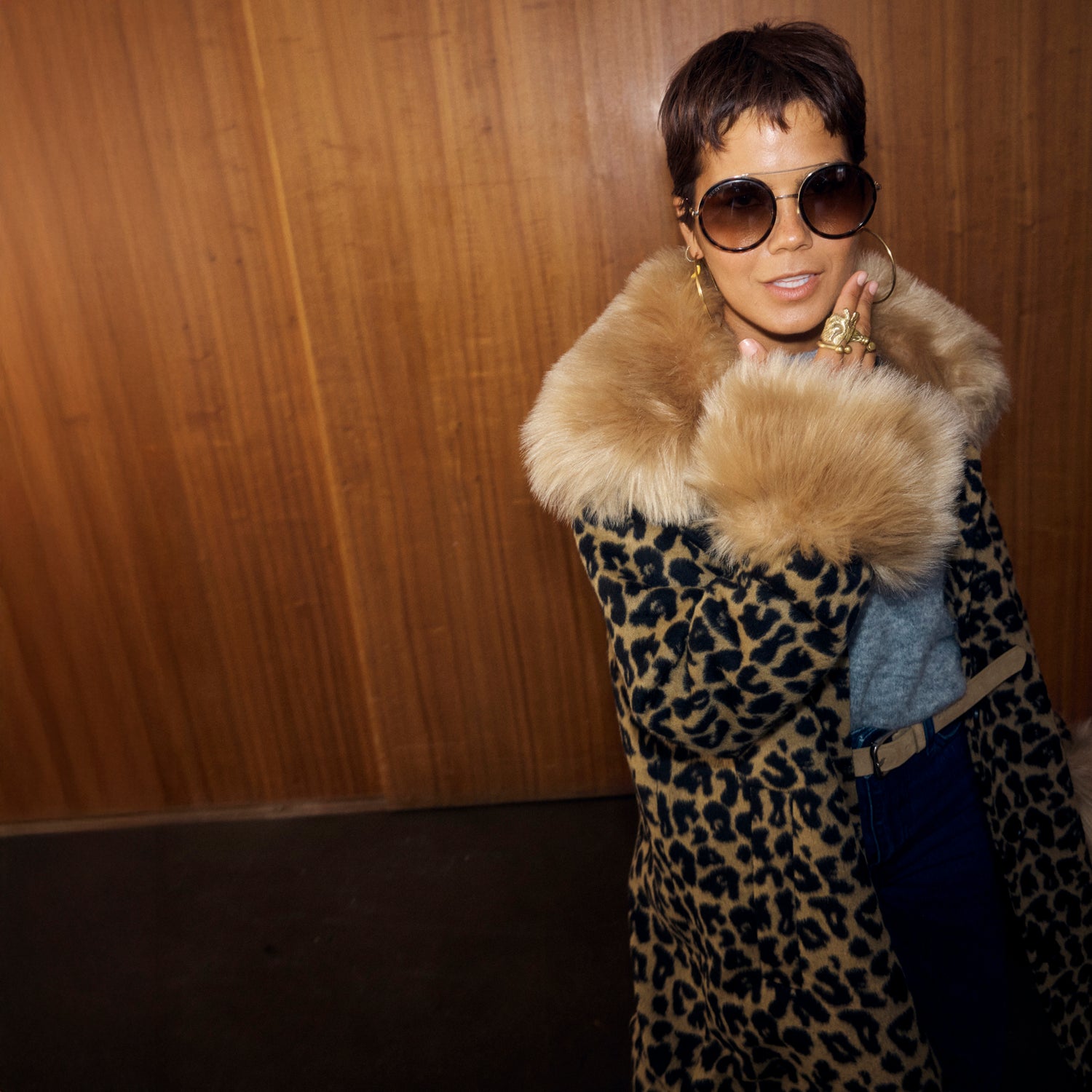 Leopard Coat With Fur Trims - Brown