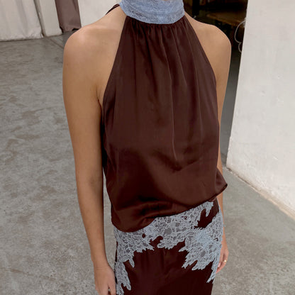 Chocolate Blue Lace Top - Chocolate