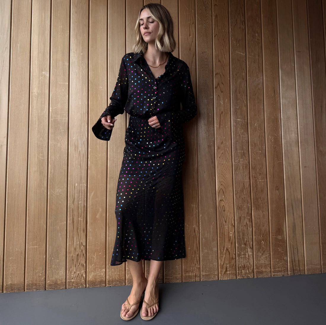 Black Rainbow Spot Shirt Dress - Black