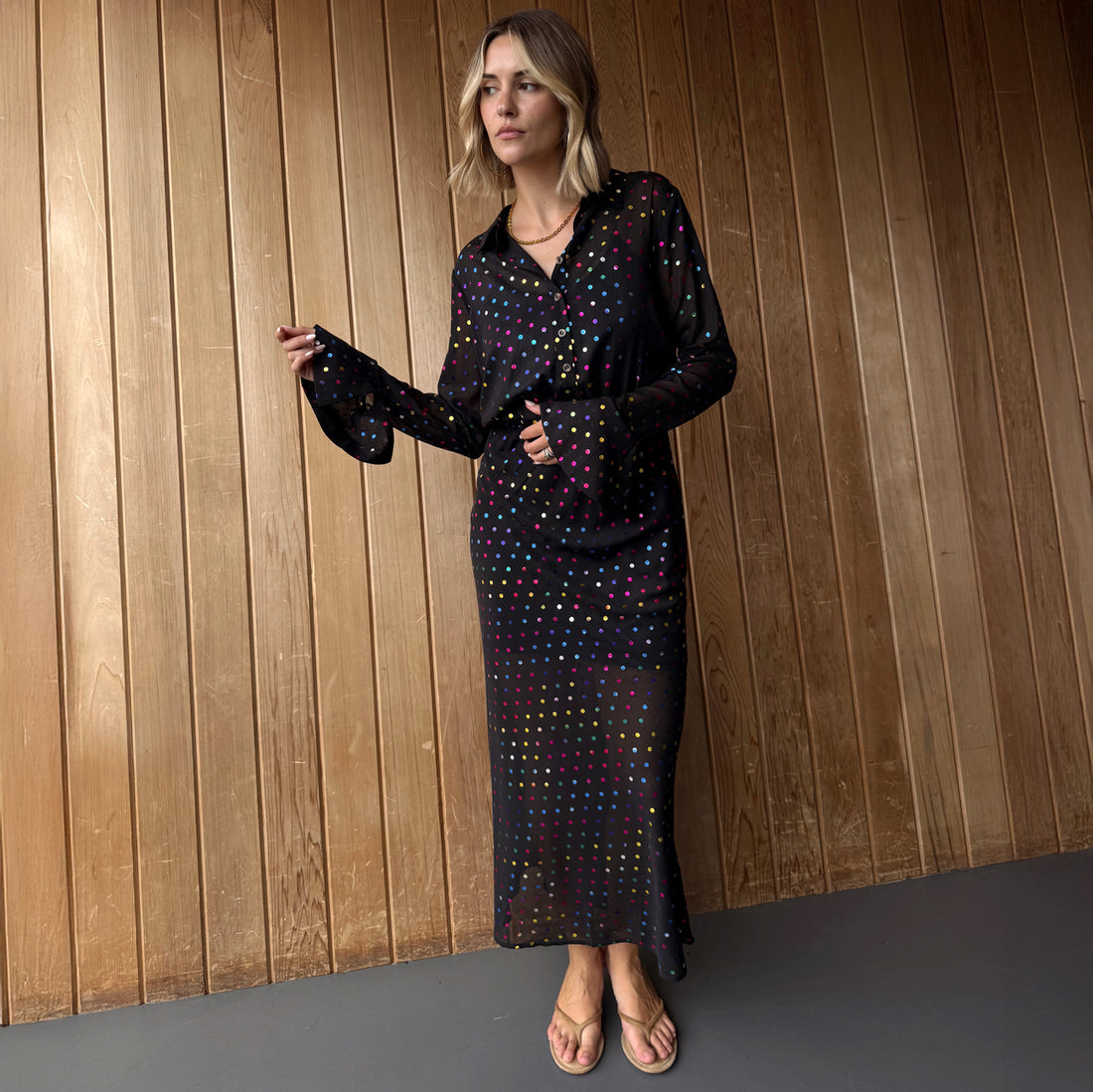 Black Rainbow Spot Shirt Dress - Black