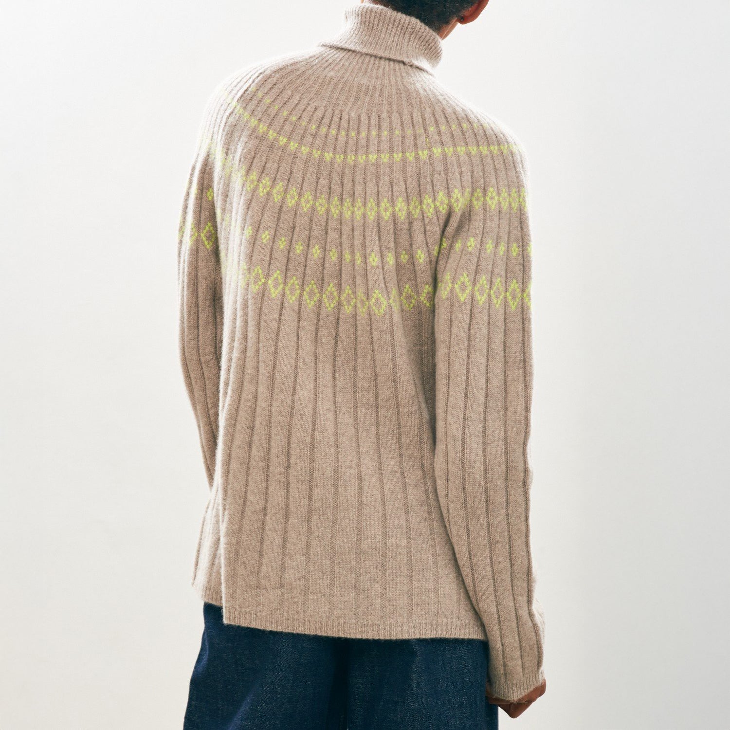 Rib Ski Roll Collar Jumper - Org Light Brown/Neon Yellow