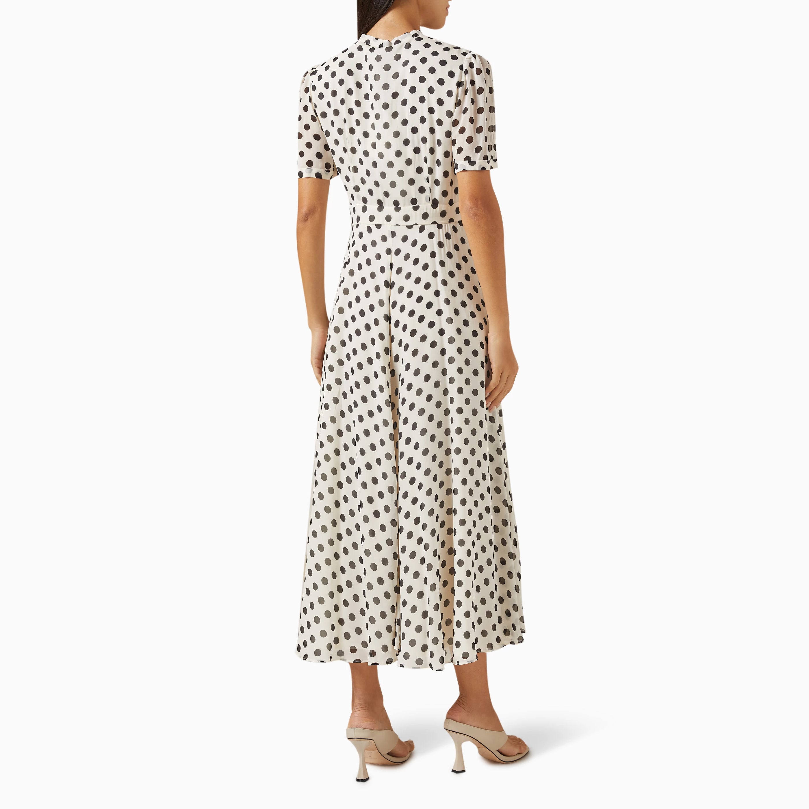 Lorenza Long Spotted Dress - White Spotted