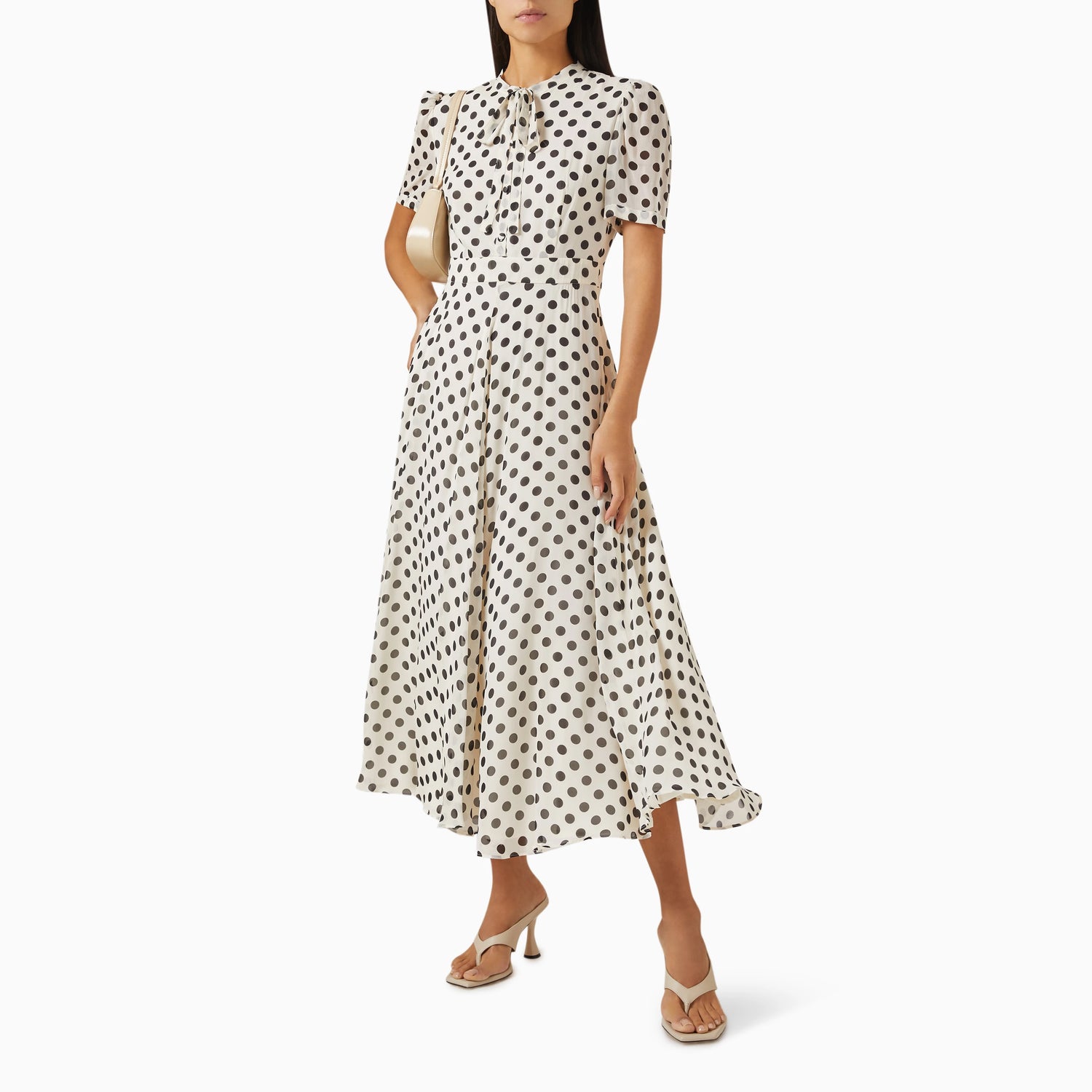 Lorenza Long Spotted Dress - White Spotted