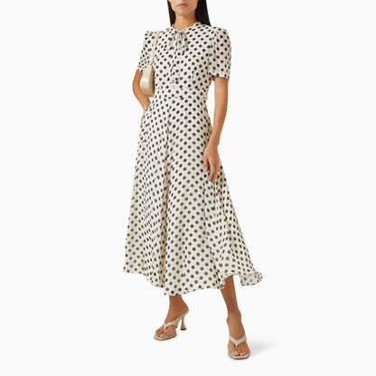 Lorenza Long Spotted Dress - White Spotted