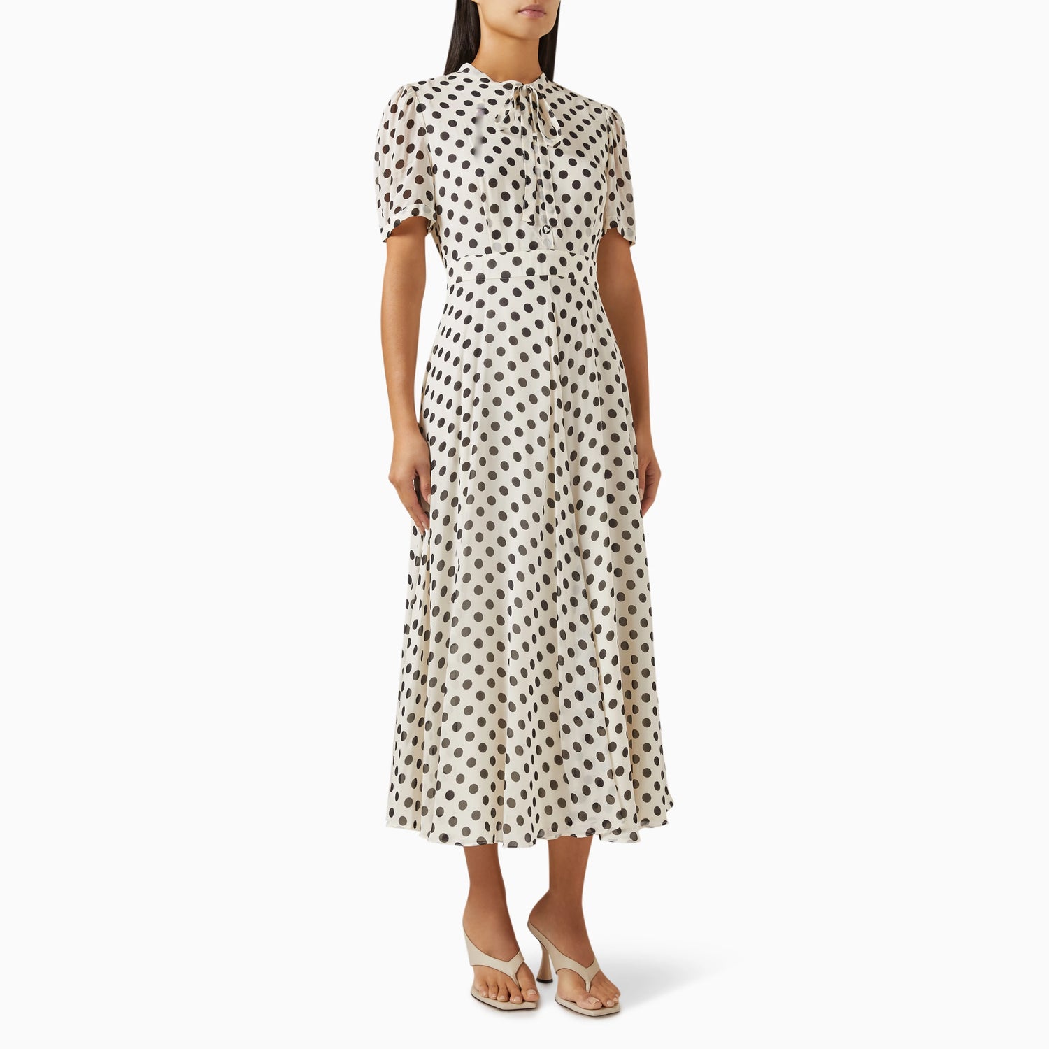 Lorenza Long Spotted Dress - White Spotted