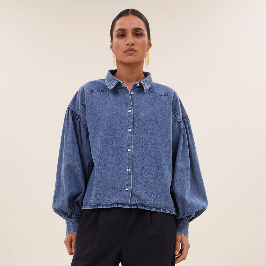 Sarah Short Denim Blouse - Medium Denim