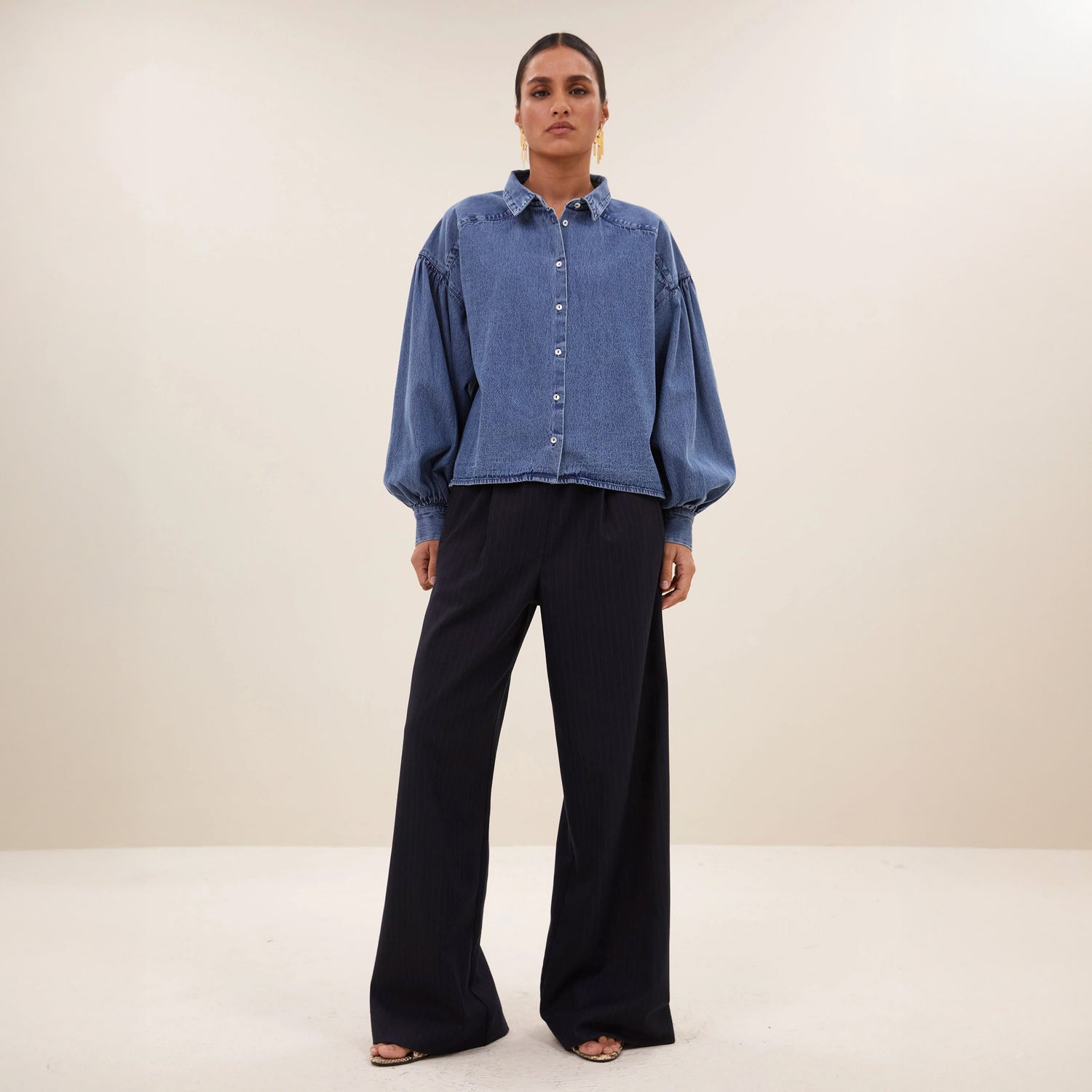 Sarah Short Denim Blouse - Medium Denim