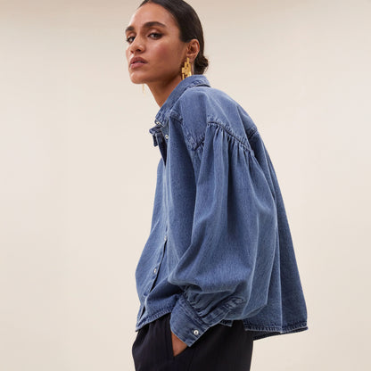 Sarah Short Denim Blouse - Medium Denim