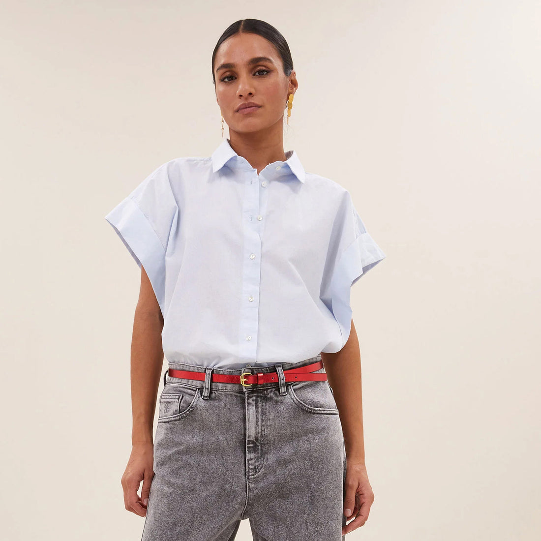 Pixie Chambray Blouse - Light Blue