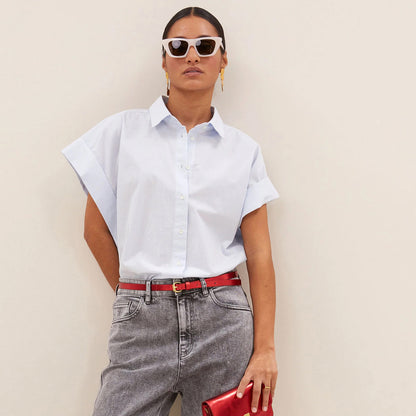 Pixie Chambray Blouse - Light Blue