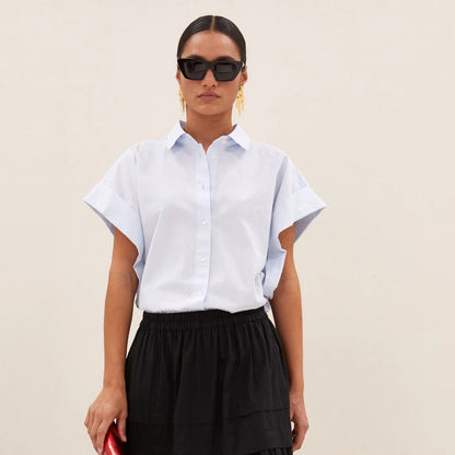 Pixie Chambray Blouse - Light Blue
