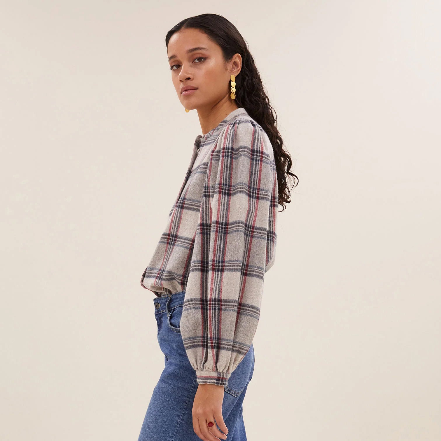 Day Check Blouse - Stone Check